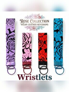 Rose Floral Collection Vegan Leather Wristlet Keychains - Just Jen